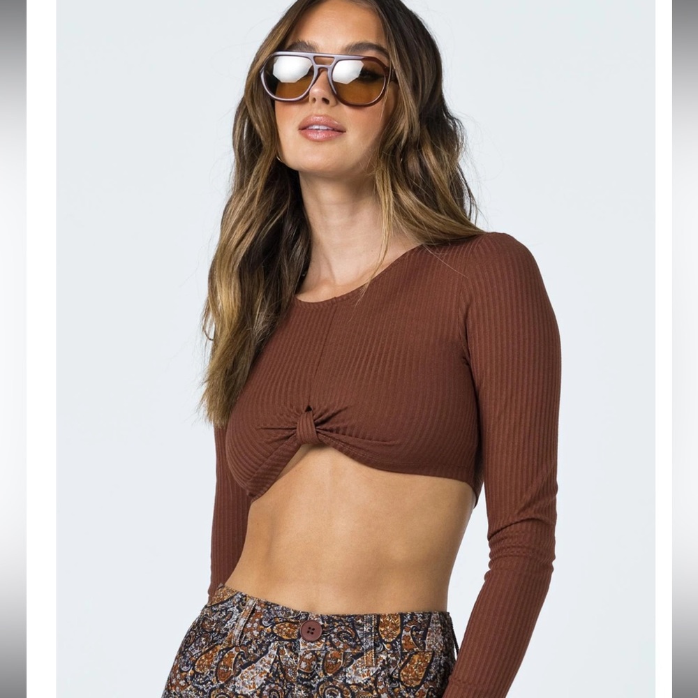 Princess Polly Aralyn Long Sleeve Top in brown. New with tags. Size 4.